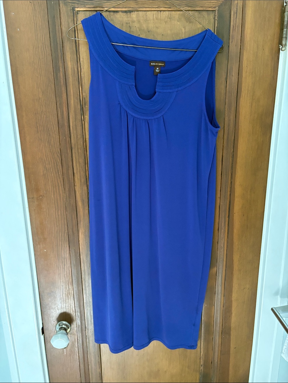 Dana Buchman Cobalt Blue Sleeveless Shift Dress with Notched Neck